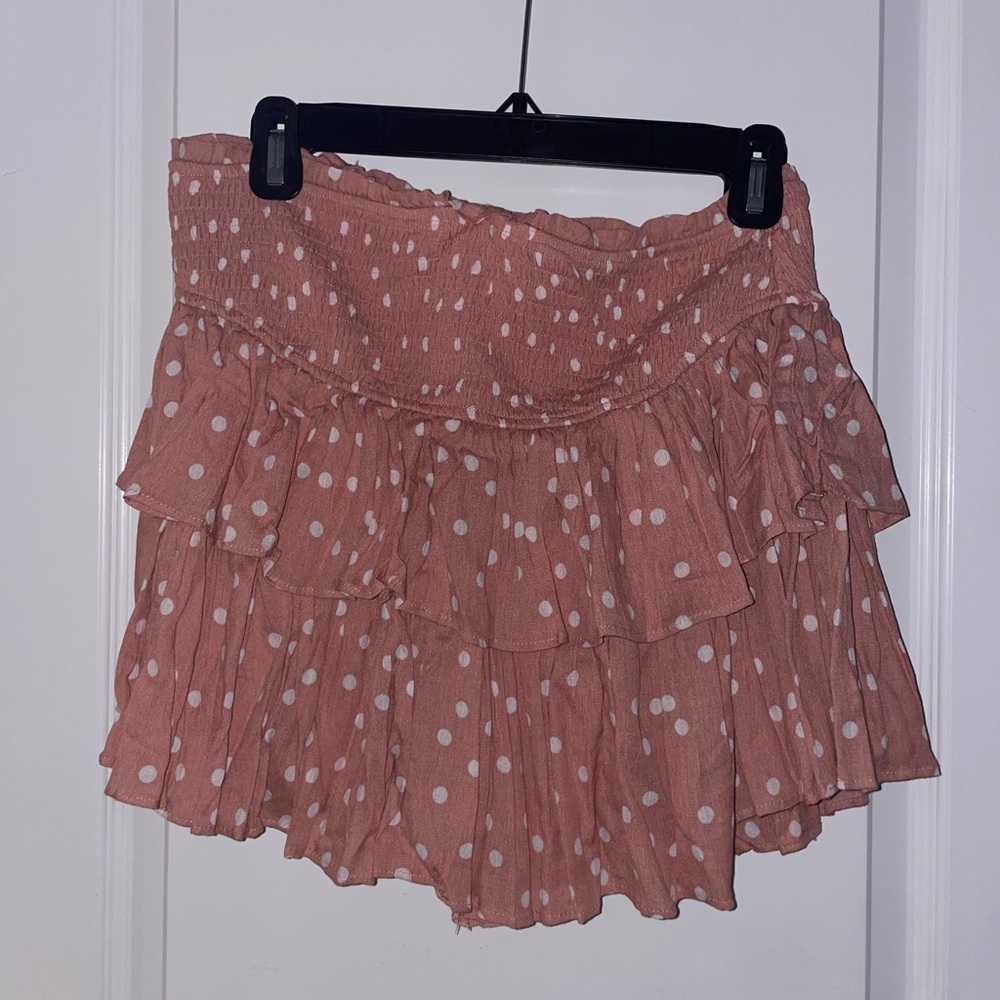 Pink and white polka dot skirt